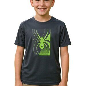 Spyder Graphic Sports Tee Shirt Pull Over Crew Neck Short Sleeves Gray Green M